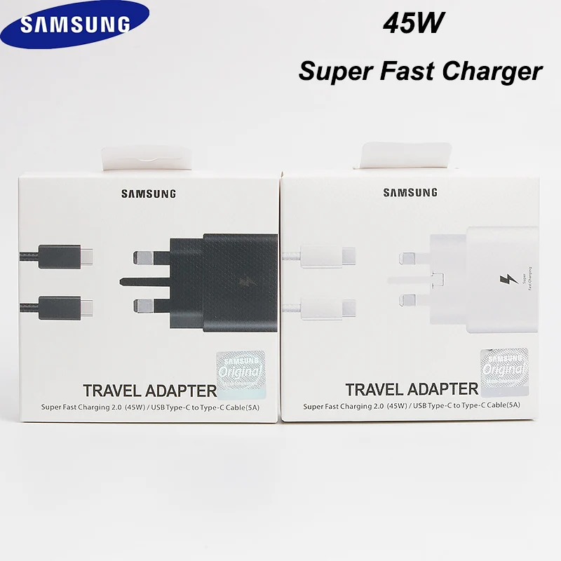 charger 100w 45W UK Plug Original Samsung Super Fast Charger Adaptive With PD type C To type C Cable For Galaxy S21 S20 A72 A71 A91 Note10 baseus 65w