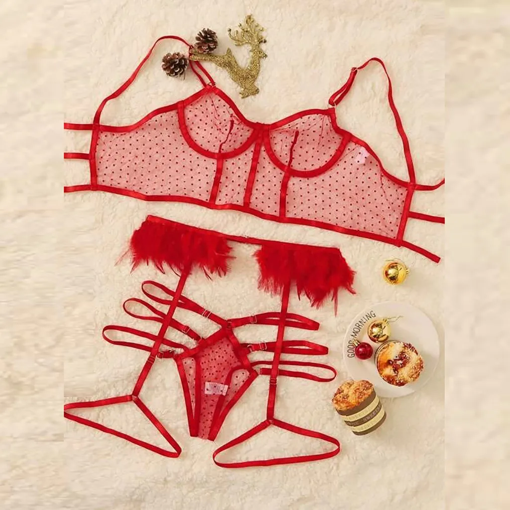 019 Women's Sexy lingerie Bra Set Exquisite Mesh Lingerie Bra+Garter+Briefs Babydoll Cut-Out Sleepwear Dropship | Женская одежда