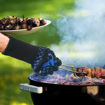 

New 1 pc High Temperature 800 Degrees Insulation Silicone Cotton Gloves Flame Retardant Fire Barbecue Microwave Oven Supplies