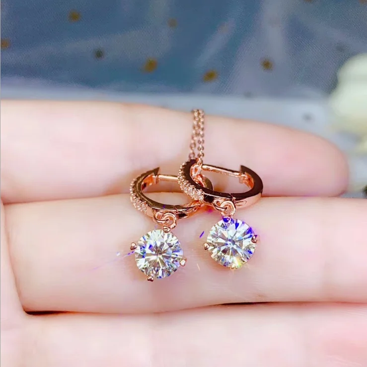 Rose gold plated MeiBaPJ 1 карат D Цвет Алмаз Роскошные висячие серьги 925 пробы серебряные ювелирные изделия для женщин - Цвет камня: Rose gold plated