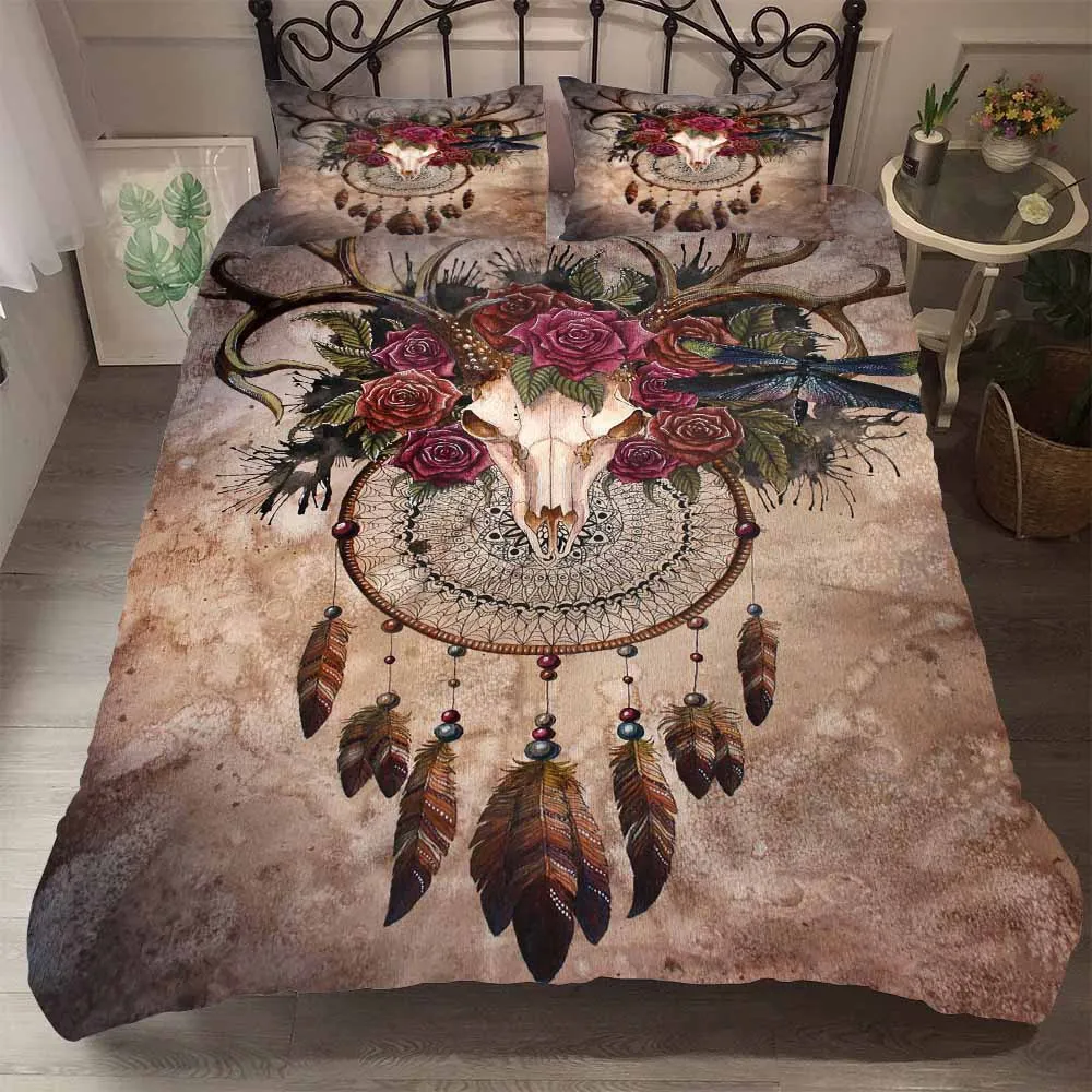 

BEST.WENSD Animal king size quilt sets 2/3pcs/set Bohemia Brown-grey background color bedding set luxury Dreamcatcher beddings