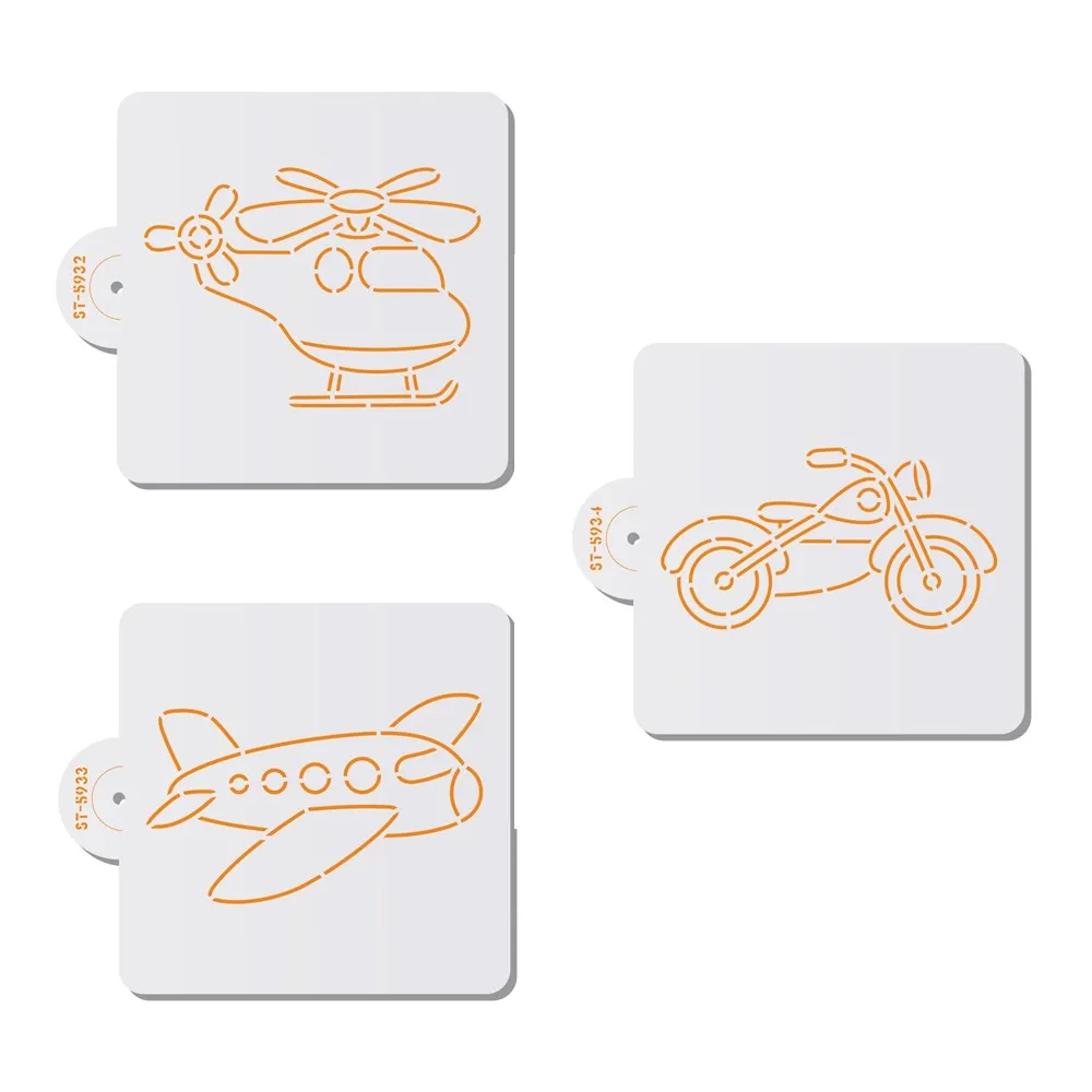 

3Pcs/Set Toy Plane & Motorbike Pattern Cookie Cake Stencils Fondant Cake Stencils For Children Cake Tools