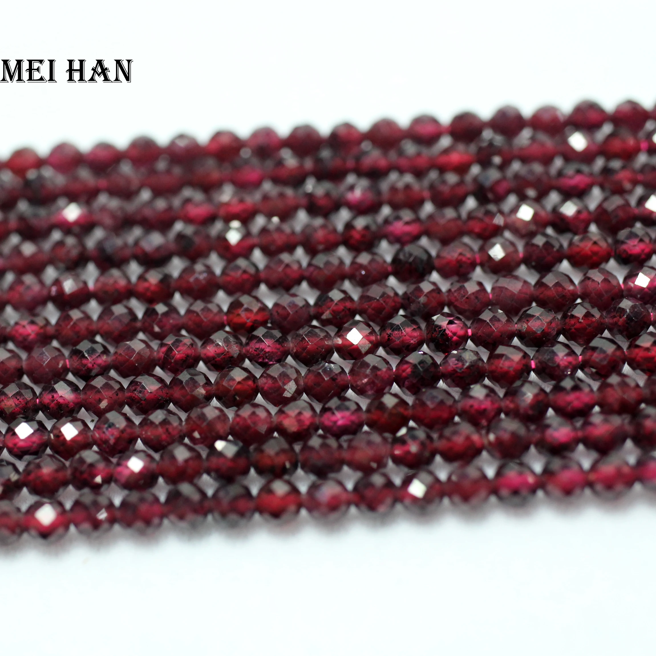 

Meihan Free shipping (5 strands/set) natural red garnet 3.2mm faceted round loose beads for jewelry making design