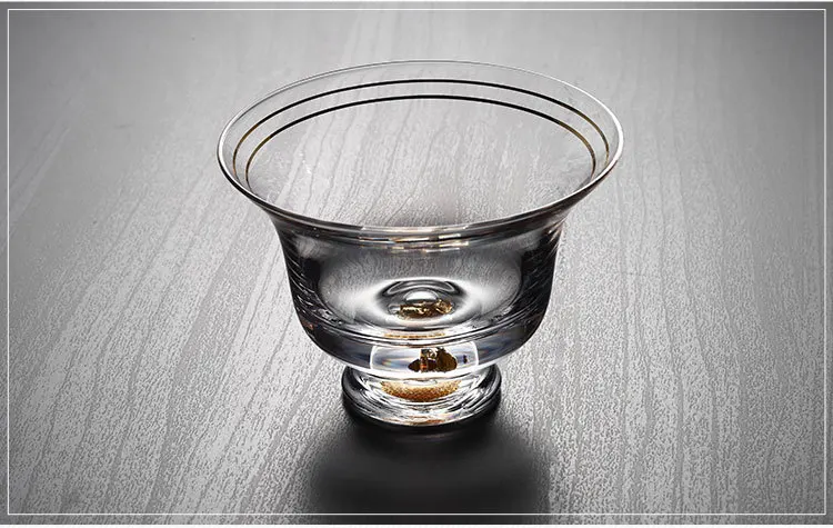 Tibetan Gold Foil Glass Tureen Three-force Bowl Thick Heat-resistant Glass Kung Fu Tea Set Large Size Tea Bowl Tea Cup Three-for