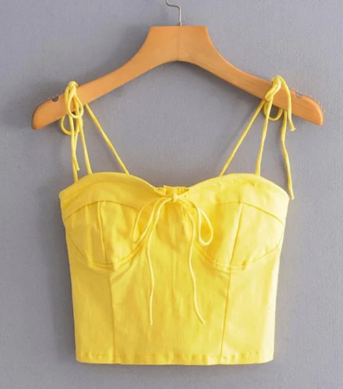yellow tops SheMujerSky/сексуальный укороченный Топ для женщин, Одноцветный топ на бретельках, белая блузка, camiseta tirantes mujer - Цвет: yellow tops