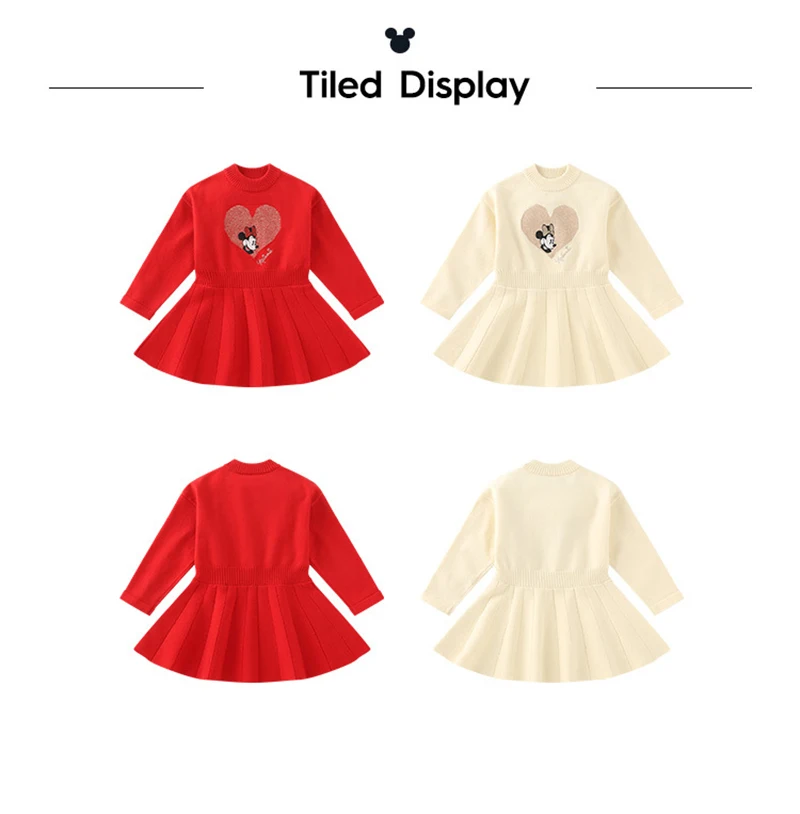 Disney Minnie2019 новое платье для девочек модное красное повседневное детское платье осеннее шерстяное платье для девочек детское милое Внутреннее платье