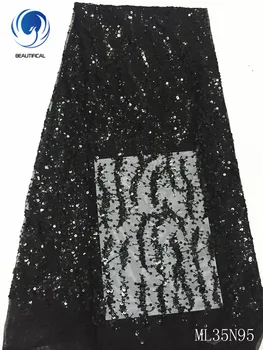 

Beautifical Nigerian lace fabrics Latest style net lace sequins embroidery fabric for dress 5yards french lace ML35N95