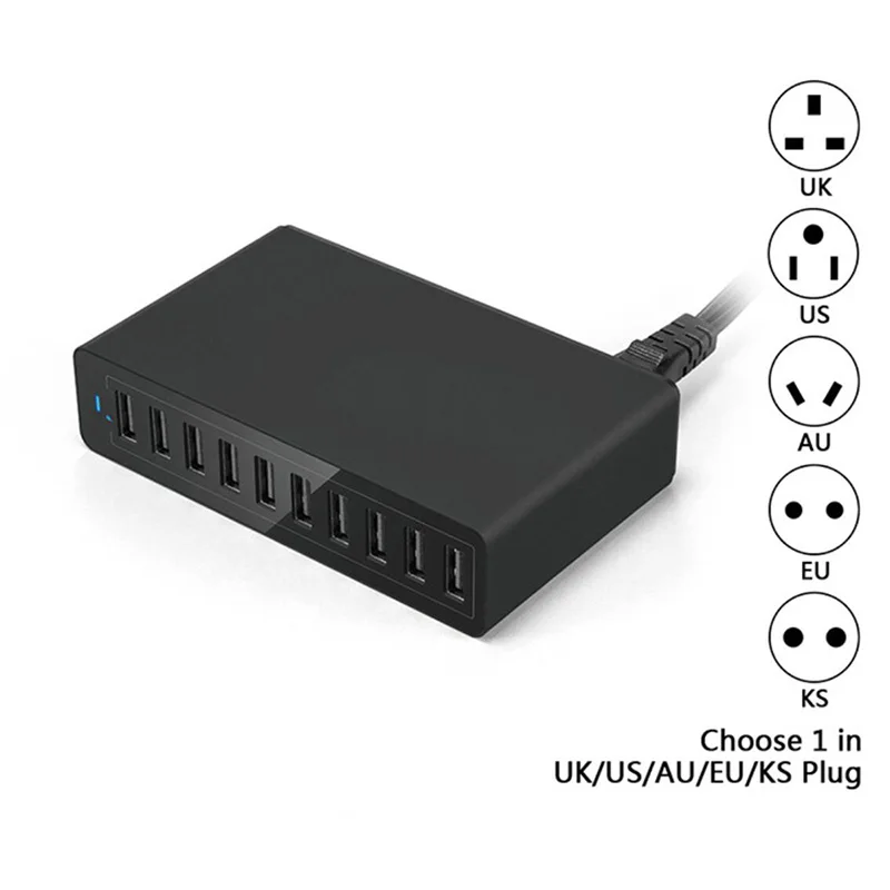 UTBVO USB Charger 50W 10A 10-Port Desktop USB Charging Station Compatible iPhone 12 11 XS 8, iPad Mini, Galaxy S9 Edge, Tablet