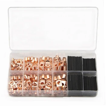 

260pcs/set Assortment Car Auto Copper Ring Terminal Wire Crimp Bare Cable Connectors Kit with Black Heat Shrink Tubing