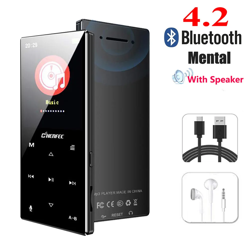 mp3-плеер с шагомером, Bluetooth 4,2, встроенный динамик, металлический плейер с fm-радио, поддержка SD карты до 128 ГБ - Цвет: C29-Black