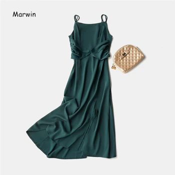

Marwin 2020 New-Coming Spring Summer Holiday Dress Cross Spaghetti Strap Open Back Solid Beach Style Ankle-Length Women Dresses
