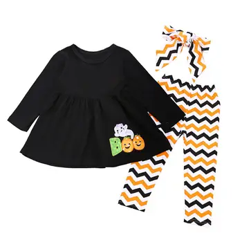 

Children's Clothing Autumn New Children's Halloween Pumpkin Long Sleeve Headdress 3pcs Suit Children clothes Girls fall outfits