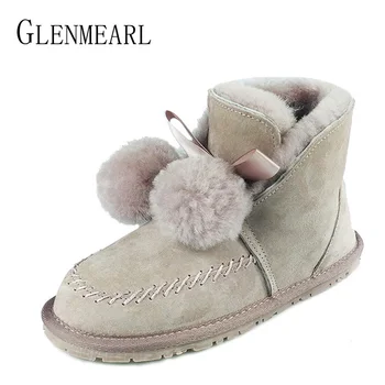 

Women Winter Shoes Ankle Boots Genuine Leather Warm Boots Female Flat Plush Women Shoes Lace Up Casual Shoes Plus Size 2019 DE