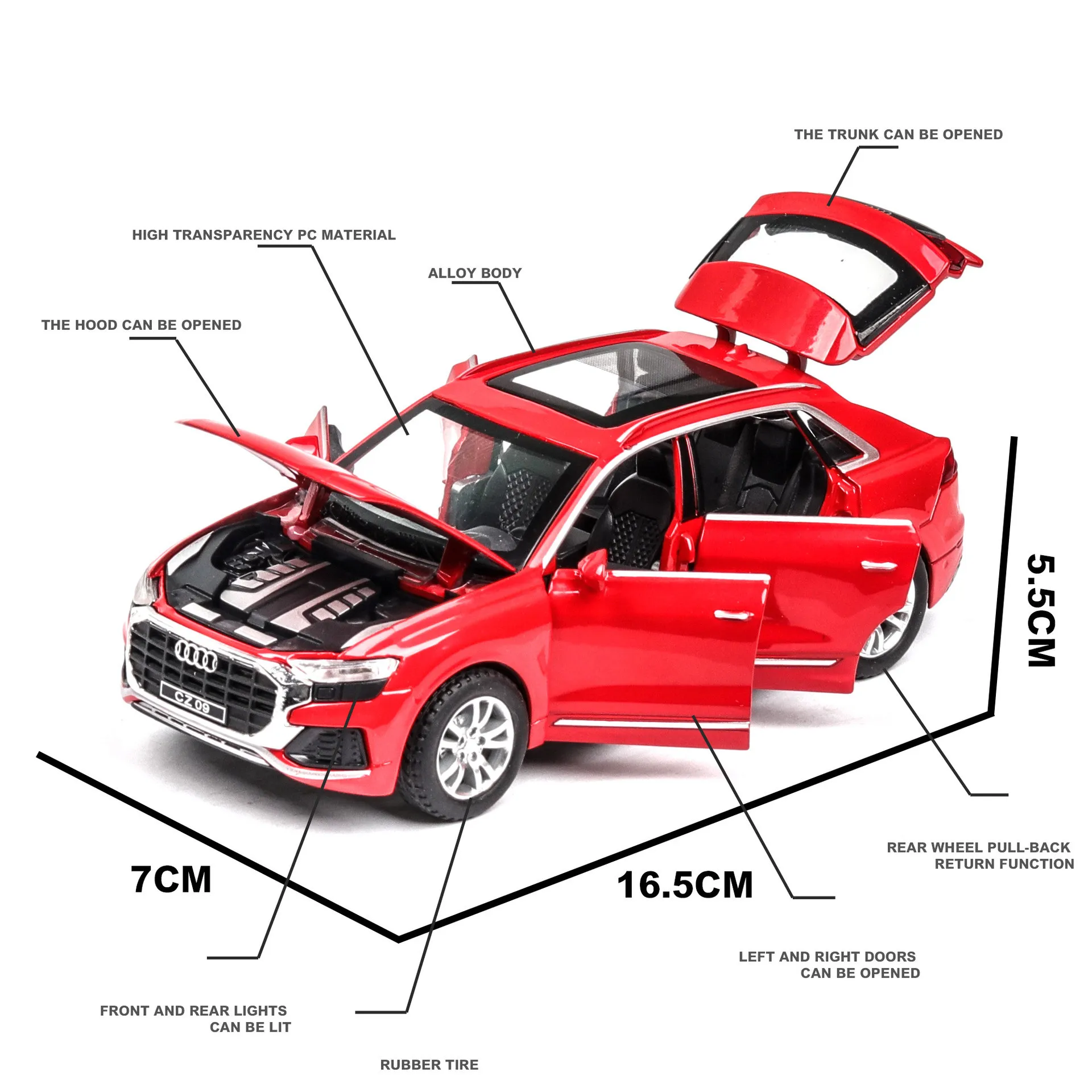 Высокая имитация 1:32 Q8 SUV модель автомобиля из сплава литой металл 6 дверей звук и