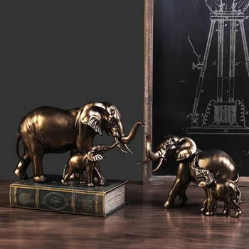 

Retro Elephant Art Sculpture Mother And Son Elephant Statue Resin Craft American Home Decoration Bookcase Office Ornaments R4457
