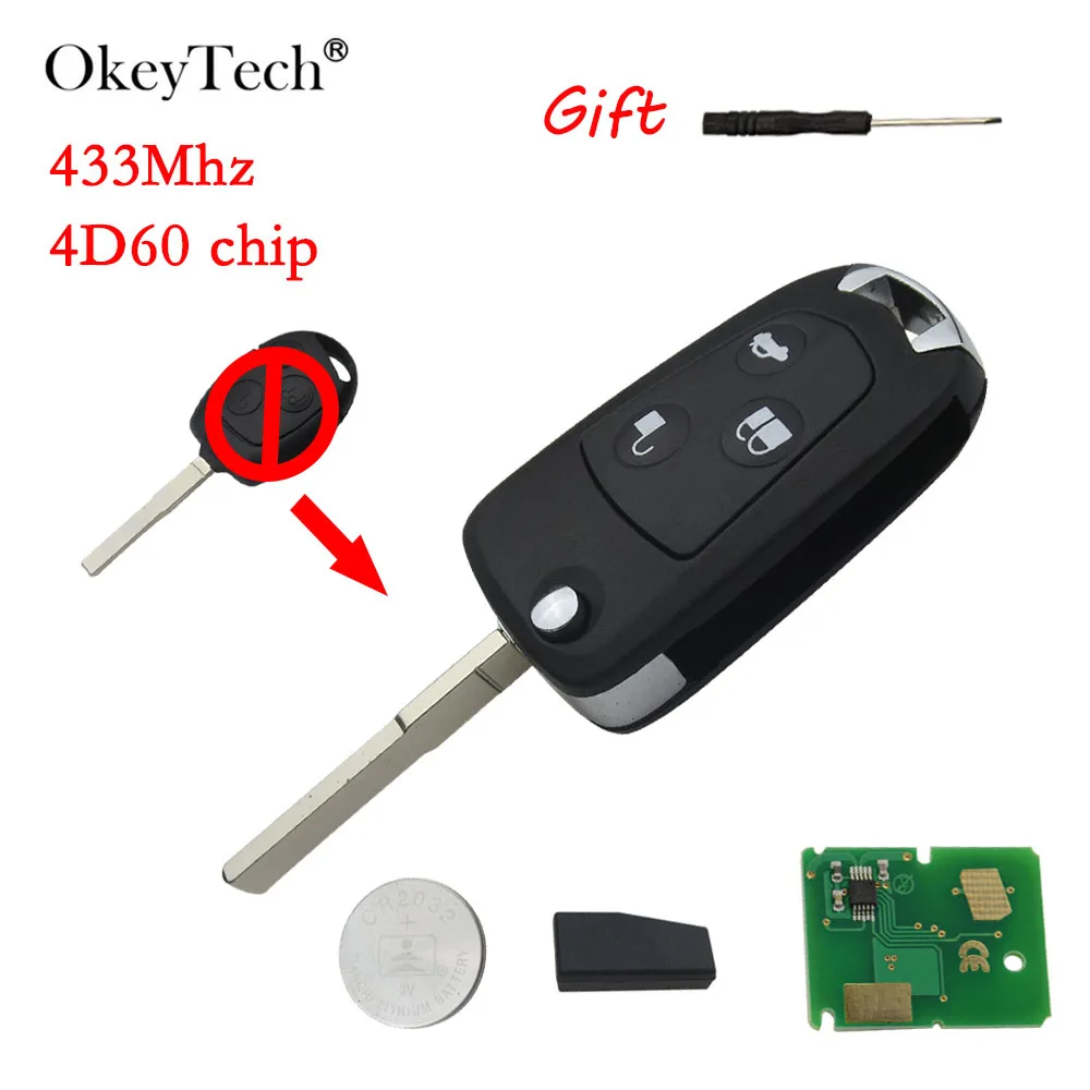 OkeyTech 3 кнопки 433 МГц 4D63 чип модифицированный складной Filp Автомобильный Дистанционный ключ для Ford Mondeo Focus 2 3 Festiva Fiesta неразрезанное лезвие