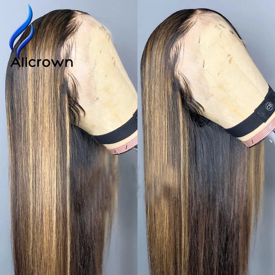 ALICROWN 13*6 глубокая часть кружева передние человеческие волосы парики бразильские средний коэффициент не-Реми кружевные парики с детскими волосами 130% плотность