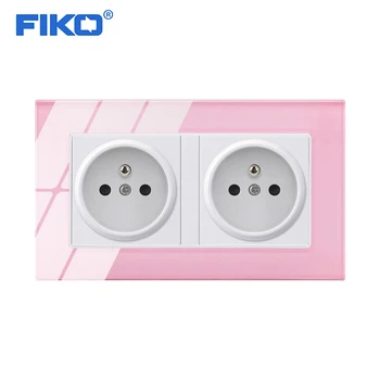 

FIKO 2Gang 16A French Electrical Socket family hotel, pink Crystal Glass Panel wall power socket Househol 146mm*86mm
