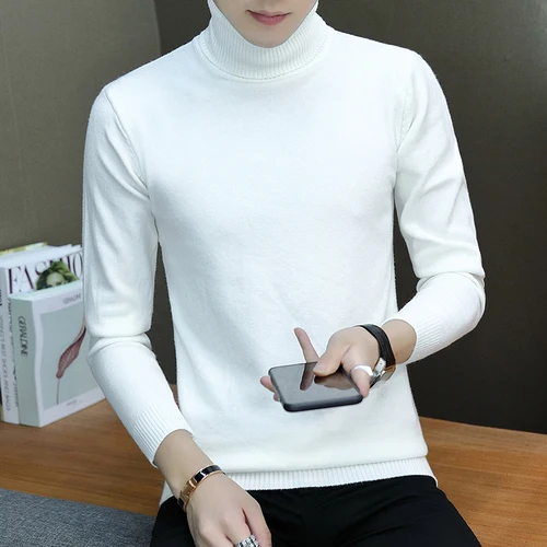 White Зимний теплый свитер мужской моды Водолазка мужская эластичная сила Slim Fit Повседневный пуловер свитер вязаная одежда Pull - Цвет: White