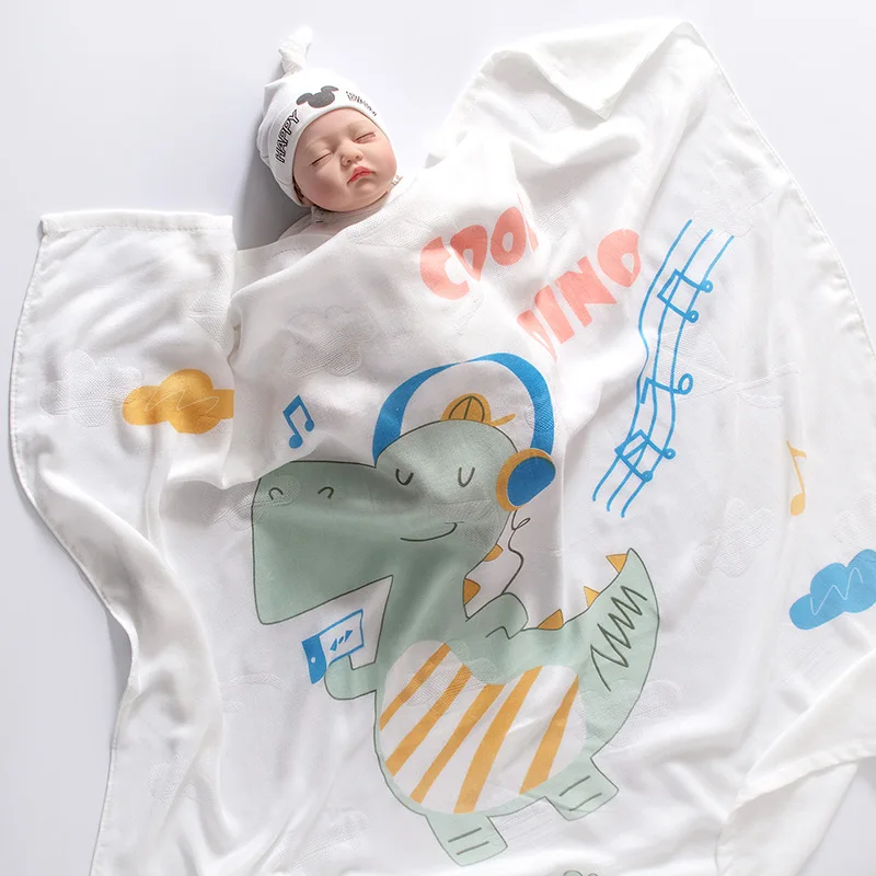 2-Layer Bamboo Fiber Baby Blanket Soft And Breathable Baby Blanket Cartoon Single Flower Children Bath Towel