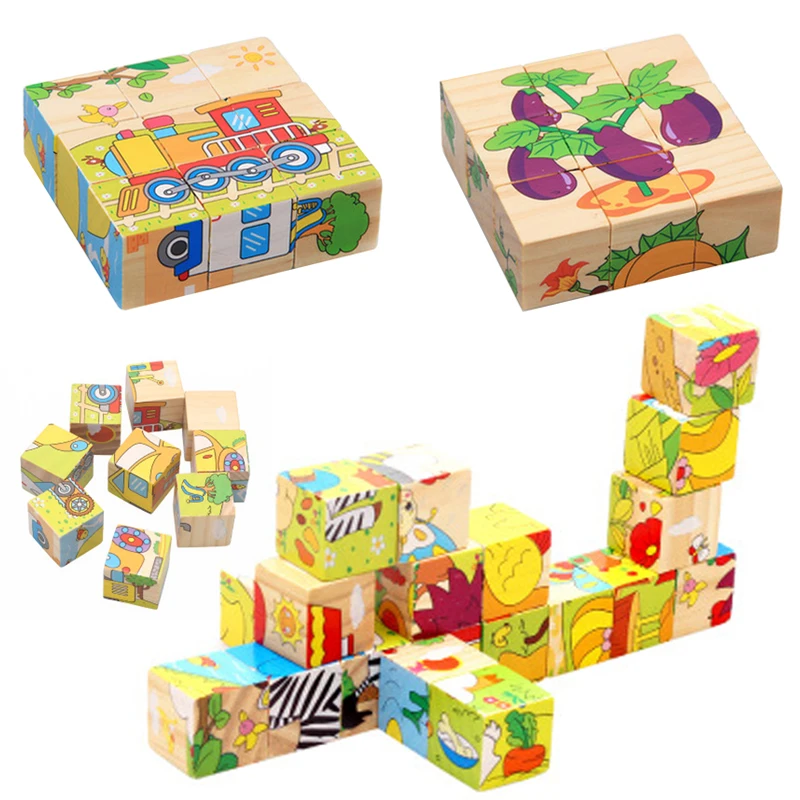 

Kids Wooden Blocks Toys Animal Fruit Six-sided Puzzle Children Educational Toy Interesting Wooden Cubes Toys For Kids Brinquedos