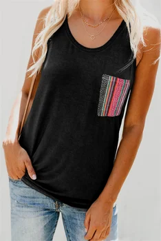 

Pocket Tank Top Sleeveless Tee For Women Soft Cotton Vest 2020 Summer New Tank Tops Female Casual O-neck Tee Shirts Women Vest