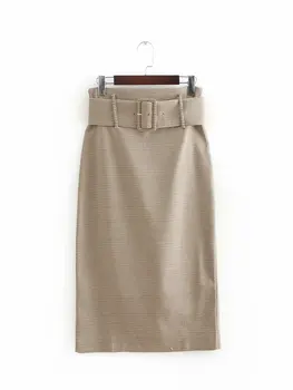 

Bonjean Women Chic Long Solid Midi Skirt Bow Tie Belt Side Zipper Straight Female Basic Casual Falda Skirts Mujer