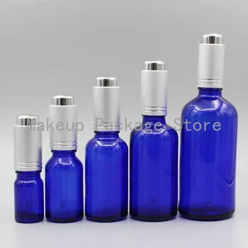 

2/10pcs 5ml 10ml 15ml 20ml 30ml 50ml 100ml Empty Blue Essential Oil Bottle with Matt Silver Press Cover DIY Cosmtic Container