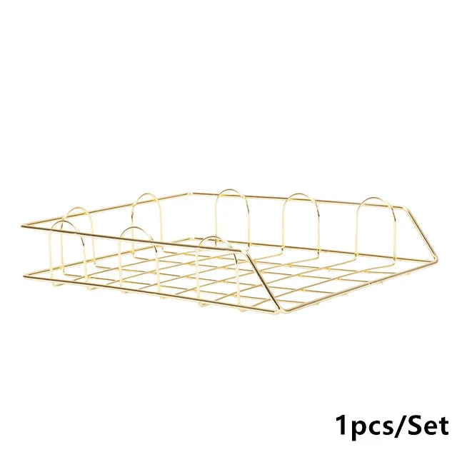 1pcs Gold Baffect офисный Штабелируемый Органайзер, полка для хранения книг, А4, бумага, файл, журнал, железные настольные полки для хранения, стойка, держатель - Цвет: 1pcs Gold