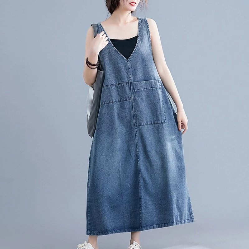 denim maxi dress with pockets