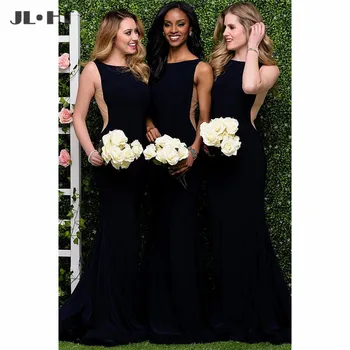 

Mermaid Wedding Party Dress Sleeveless Bridesmaids Dresses Long Maid of Honors Elastic Satin Black Bridesmaids Dress