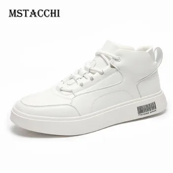 

MStacchi Street Style Classics Retro Genuine Leather Men's Vulcanized Shoes Round Toe Lace-Up Non-Slip Thick Bottom Men Sneakers