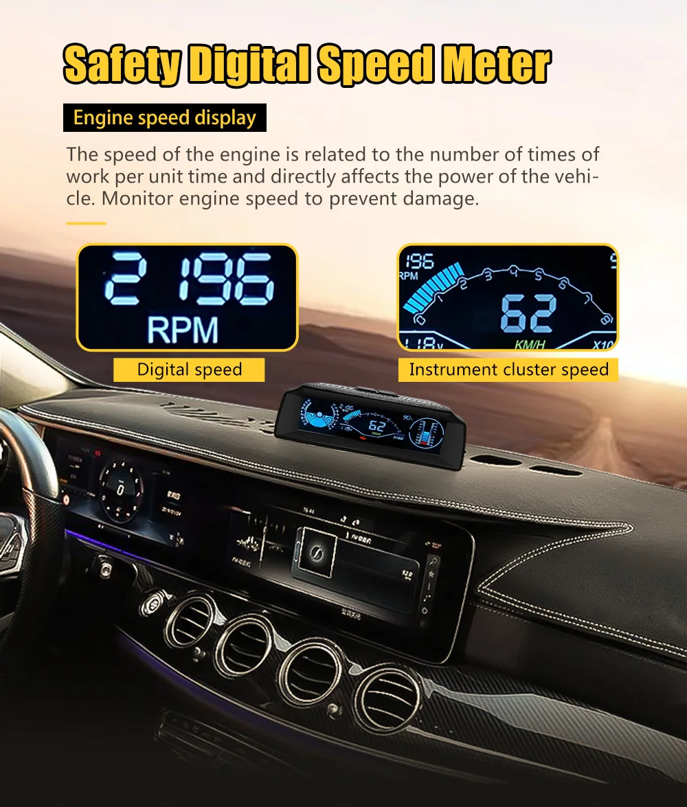 Автомобильный HUD Дисплей AUTOOL X90 Датчик OBD II электроника спидометр OBD2 с углом