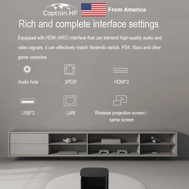US Captain H3 проектор домашний Full HD 1900 ANSI lumens поддержка 4K Android WIFI Bluetooth подключение по