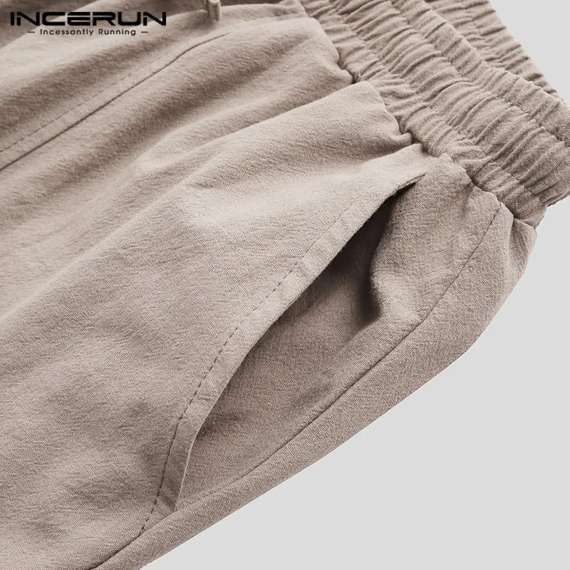 INCERUN, Мужские штаны, хлопок, лен, для бега, эластичная талия, мешковатые, одноцветные, Ретро стиль, брюки, уличная одежда, повседневные, длинные, брюки для мужчин