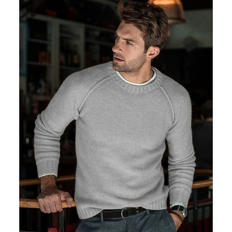 Осенне-зимний теплый мужской свитер и пуловер, вязаный Свободный пуловер, мужская одежда размера плюс, повседневный однотонный джемпер для мужчин - Цвет: gray