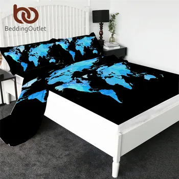 

BeddingOutlet World Map Fitted Sheet Vivid Print Blue Bed Sheet Set Soft Cozy Flat Sheet Bedding 4pcs Watercolor Mattress Cover