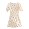 XNWMNZ za 2022 France short sleeve summer women dresses Chic Center Ruched Women's mini dress Vintage Small Floral Print vestido ► Photo 3/6