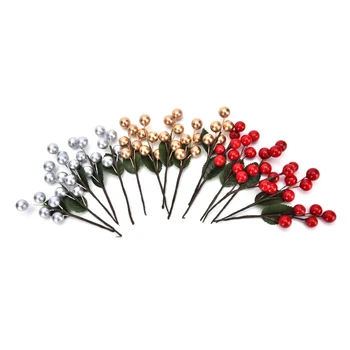 5pcs 5 head DIY Fruit Bouquet of Artificial Cherry Berry Fake Pearl Flower Stamens Wedding Home Decoration