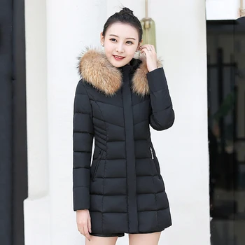 

2019 Winter Women's Jacket Large Size Female Hooded Fur Collar Coat Plus Size Stand Collar Parkas Autumn Warm Slim Jackets