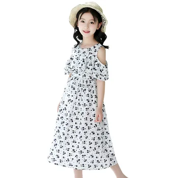 

Summer 2019 Little Girls Bohemia Beach Dress Kids White Long Party Dresses Children's Off Shoulder Clothing 6 8 12 Years