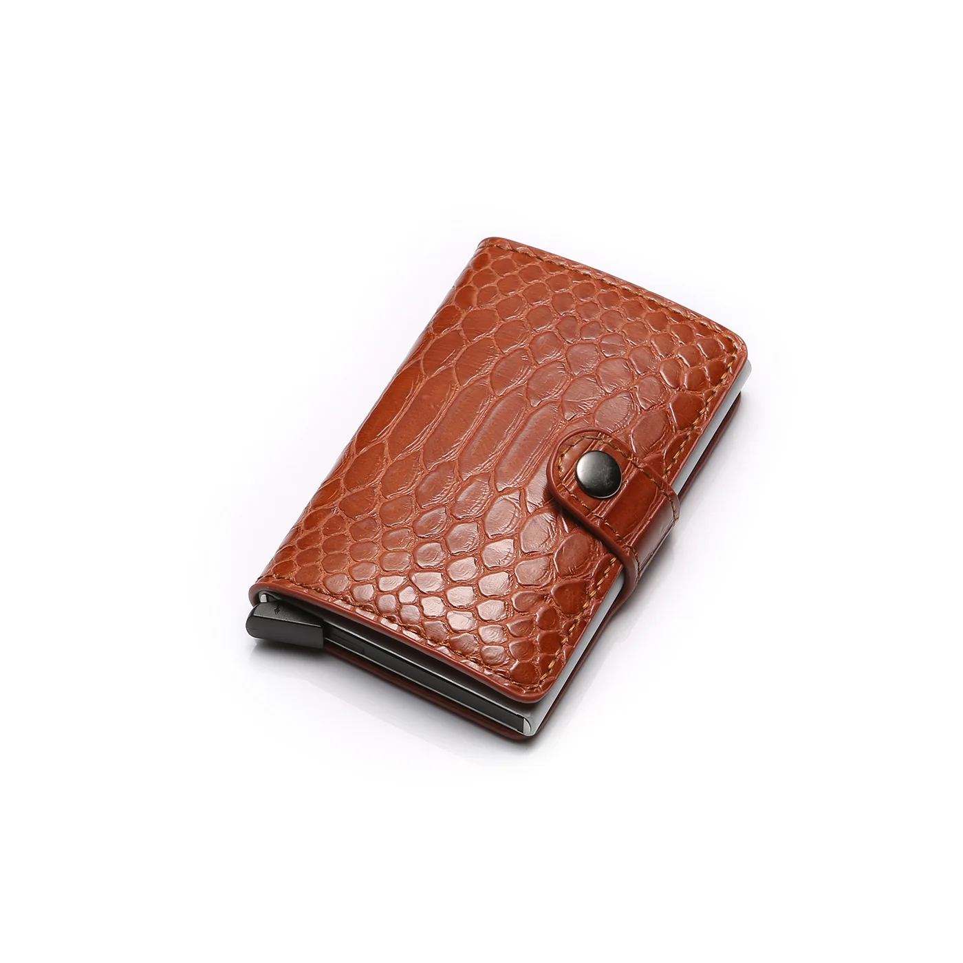 Brown RFID кошелек PU держатель для карт кошелек RFID Блокировка металлическая коробка Кредитная карта алюминиевый чехол для визиток кошелек для путешествий ID кошелек - Цвет: Brown