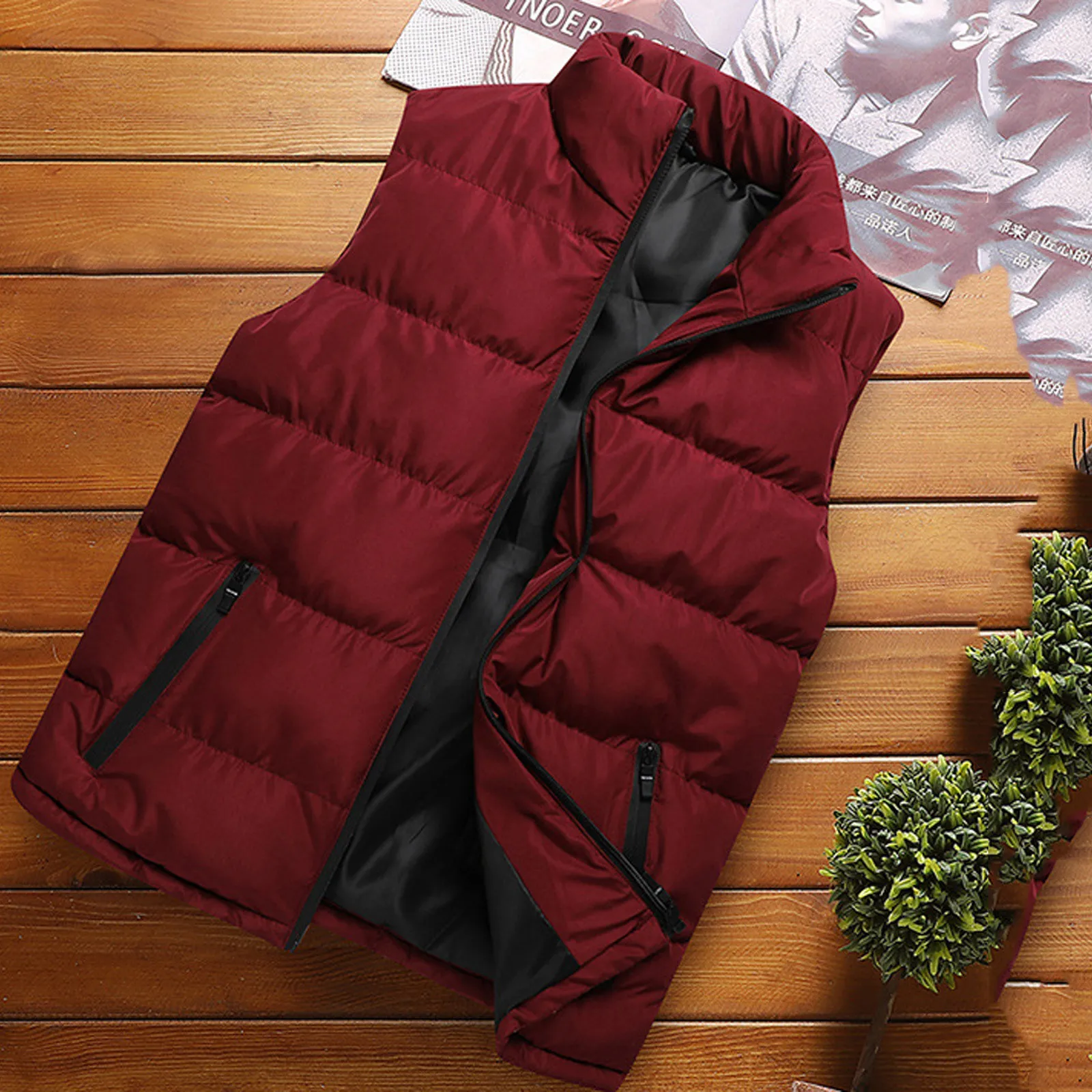 2021 New Men Autumn Winter Blouse Fashion Stand Collar Pure Color Waistcoat Vest Jacket Top Coat High Quality Comfy Warm Coat 2