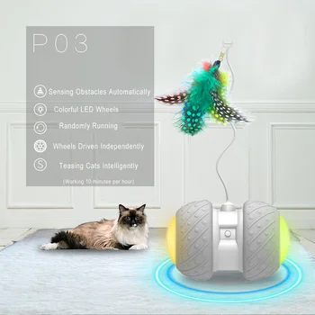 

Electronic Pet Cat Toy Smart Automatic Cat Teaser with LED Wheels Rechargeable Flash Rolling Colorful Light Cat Sticker