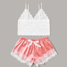 Sexy Lingerie Women Pajamas Lace Stain Nightwear Set  Clothes Straps Pijama Ladies Short Sleepwear Pajama Suit