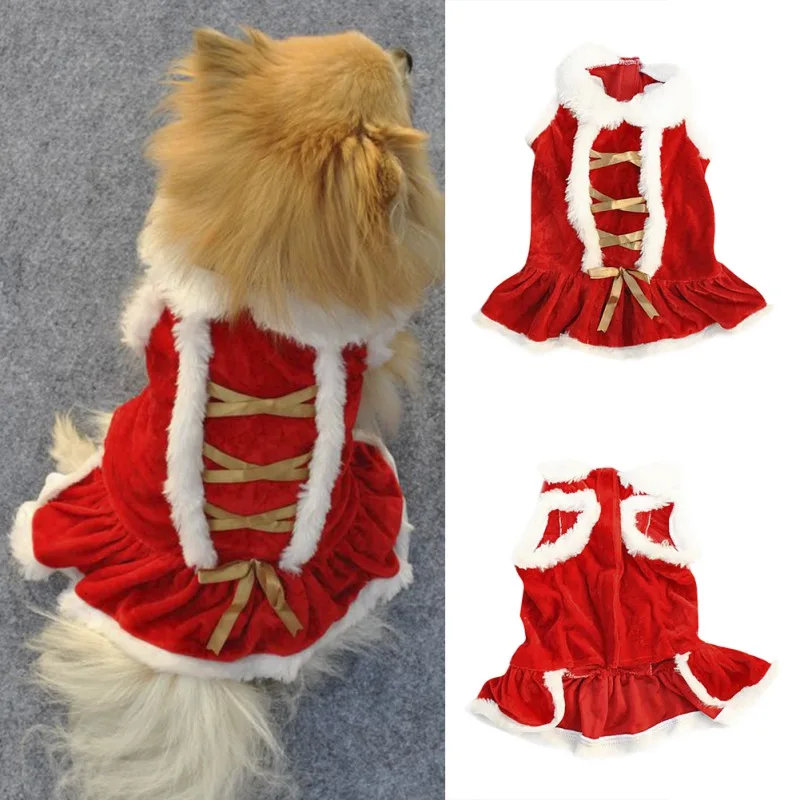 Christmas Red Santa Pet Skirt Winter Warm Pet Festival Coat Dressses