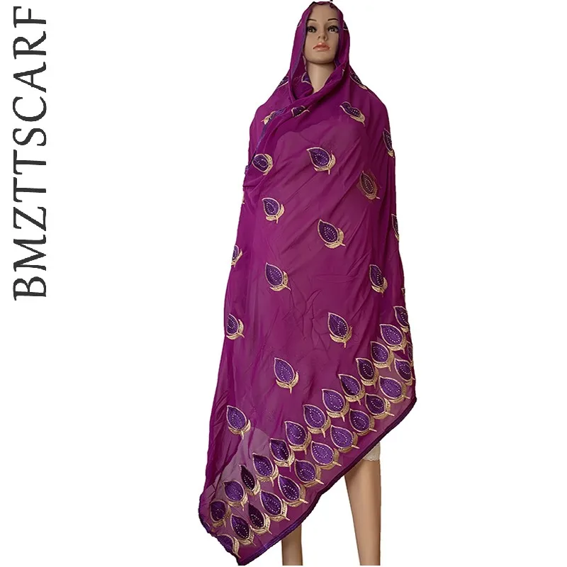 Новые африканские шарфы, мусульманский женский большой шифоновый шарф с вышивкой, шарфы, платок, красивый дизайнерский шарф BM013