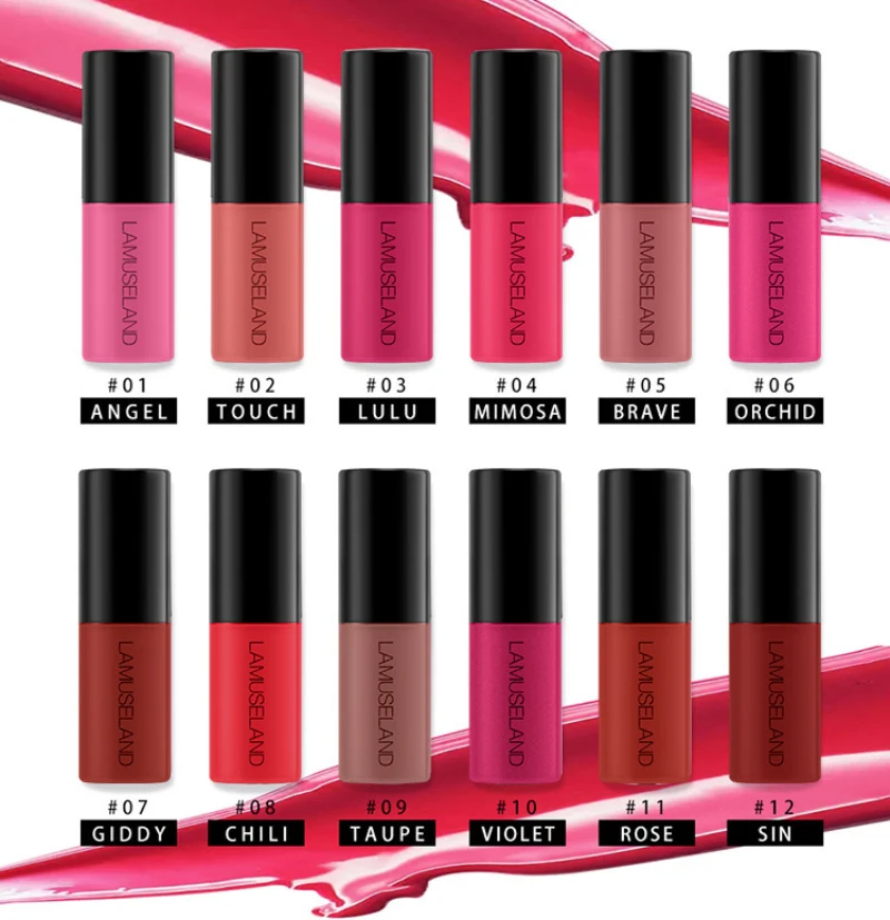 

Hot 12 Color Lip Gloss Lip Glaze Sample Matte Long Lasting Non-stick Cup Liquid Lipstick Sexy Waterproof Cosmetic TSLM1