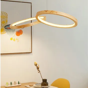 

Japanese Style Creative Ring Wood LED Chandelier Nordic Modern Contracted Living Room Dining Room Lamp Bedroom Wood Chandelier