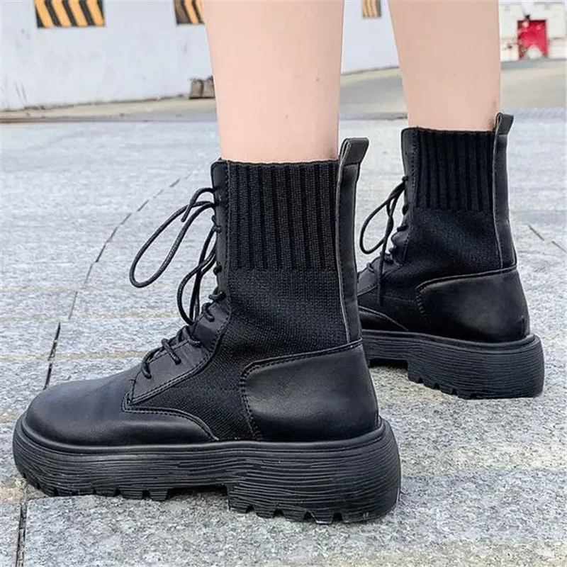 

Mhysa 2019 new autumn and winter military boots women's boots mesh mesh stitching PU face fashion comfortable women's boots